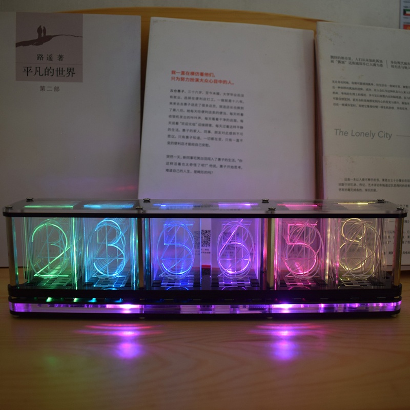 Btsg Nixie Jam Tabung Elektronik Meniru Penuh Warna RGB Glow Diy Kit Jam Samping Tempat Tidur Adjustable Waktu Kecerahan Esports De