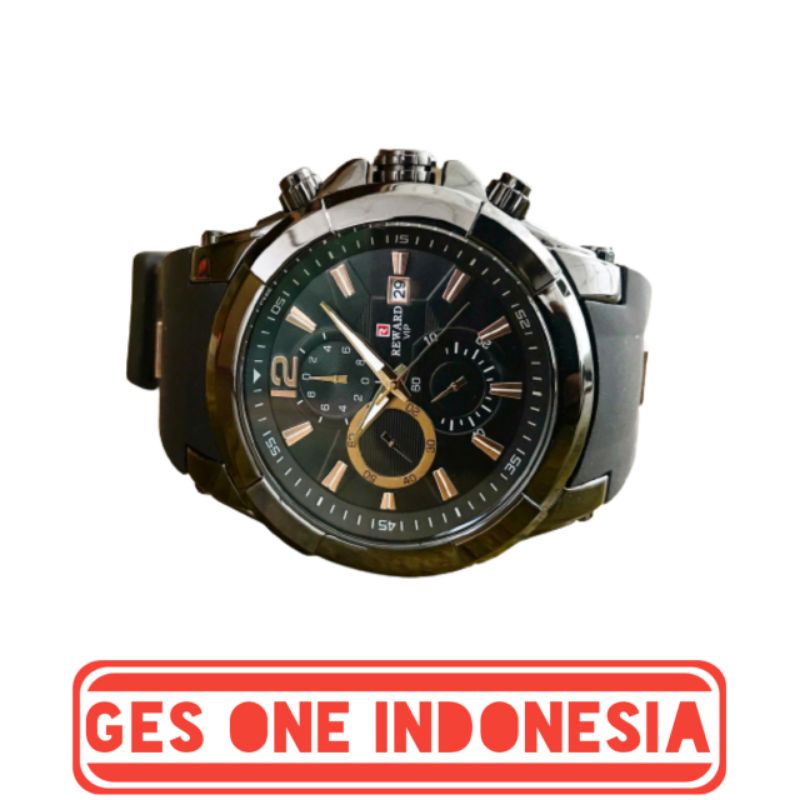Jam Tangan Pria Original REWARD Bayonet Black Hitam Rubber Karet