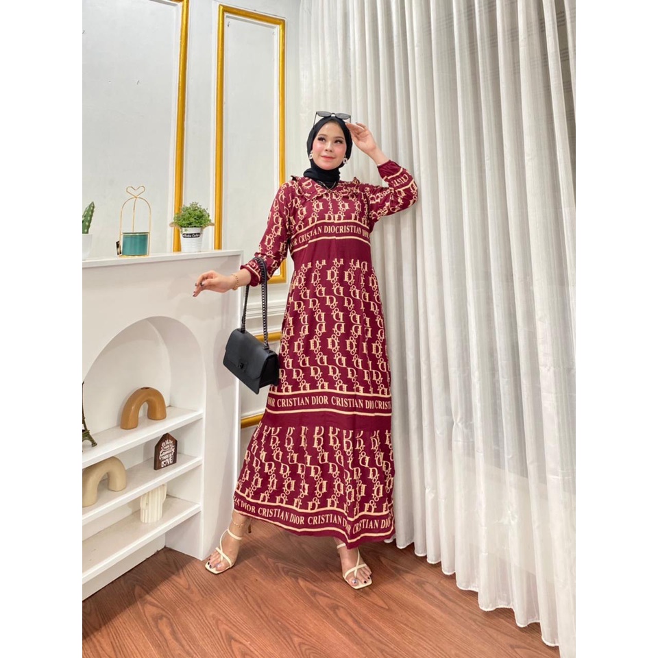 COD - Asmiranda Maxy Gamis Muslim Aurora Dress Shakila Aksen Renda Brukat Import Ld  110 Fit S - XL ( Free Bros ) Fashion Maxi Wanita Pesta Kondangan Modern Termurah Terlaris-MD DIOR MAROON
