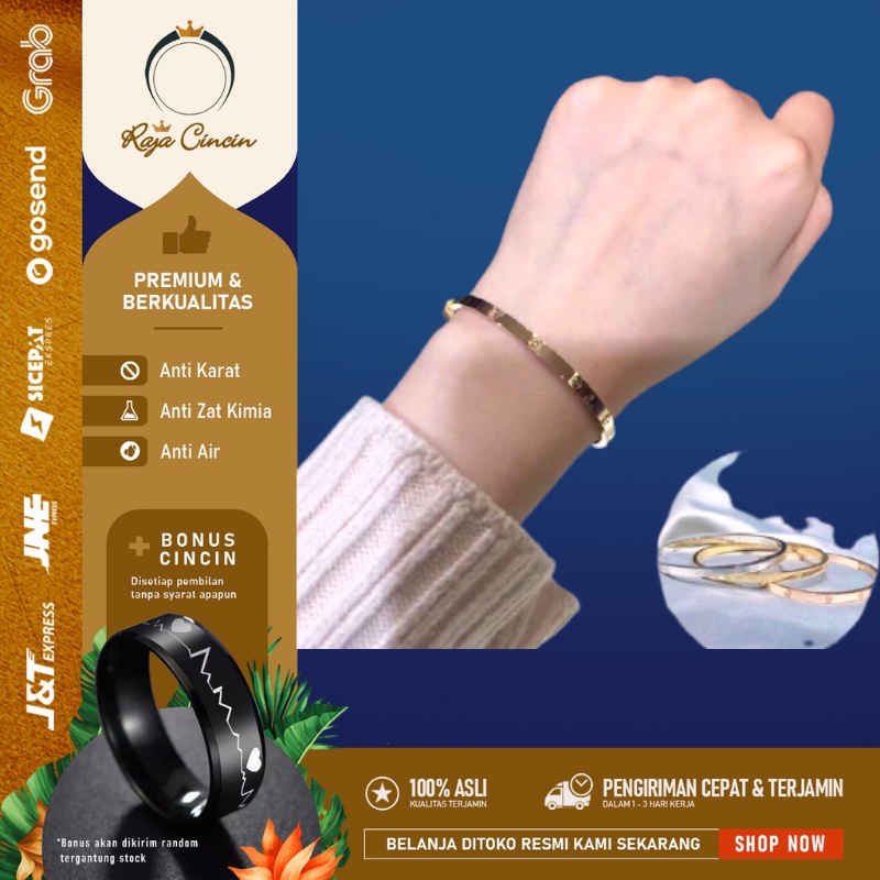 Gelang Titanium Wanita Anti Karat Asli Silver Cewek Korea Perak Premium Fashion Mewah Cartir 000D0