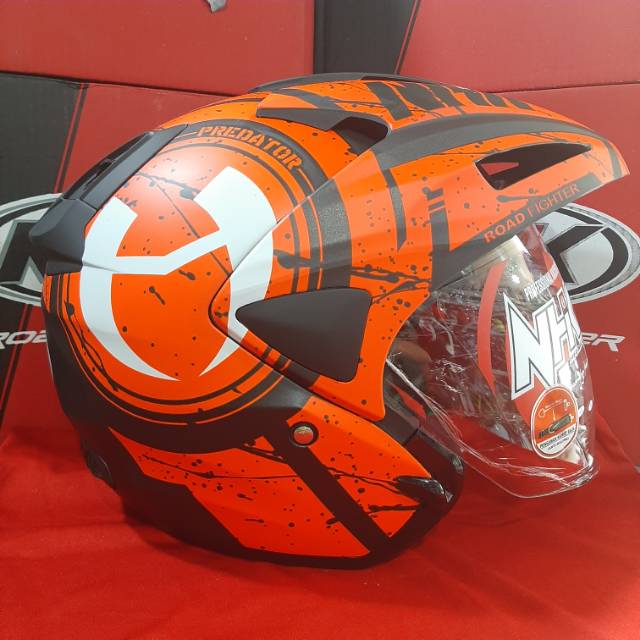 HELM NHK PREDATOR MOTIF BLACK DOFT ORANGE