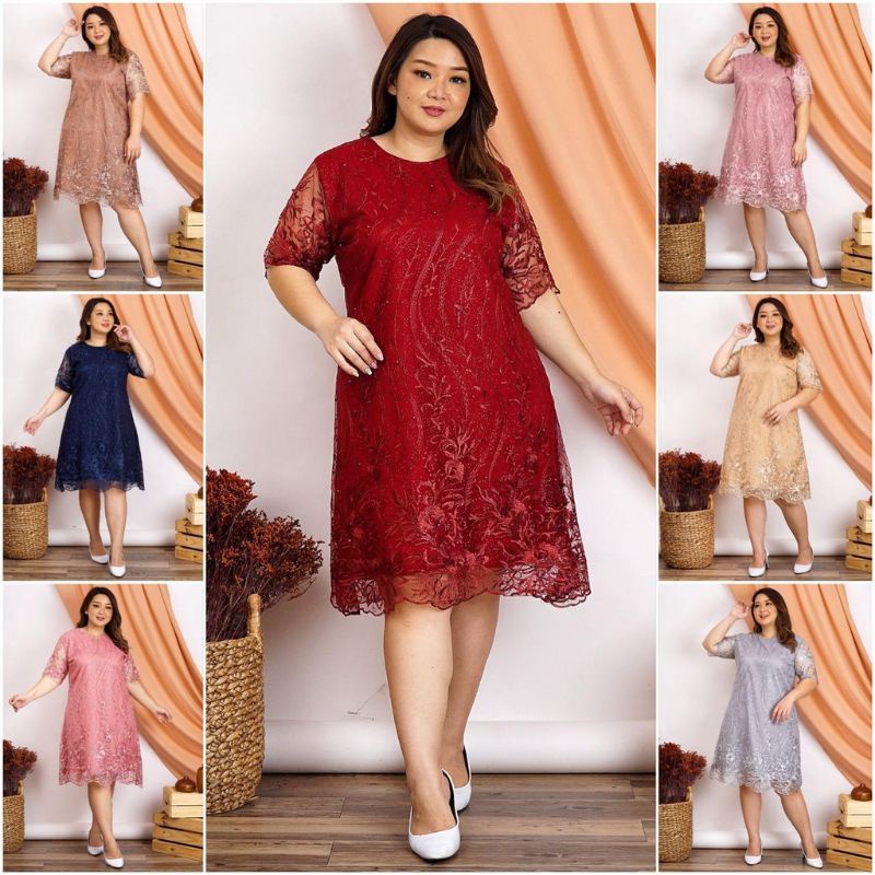 JUMBO DRESS TILLE BROKAT GLITTER MUTIARA FIT LD 120
