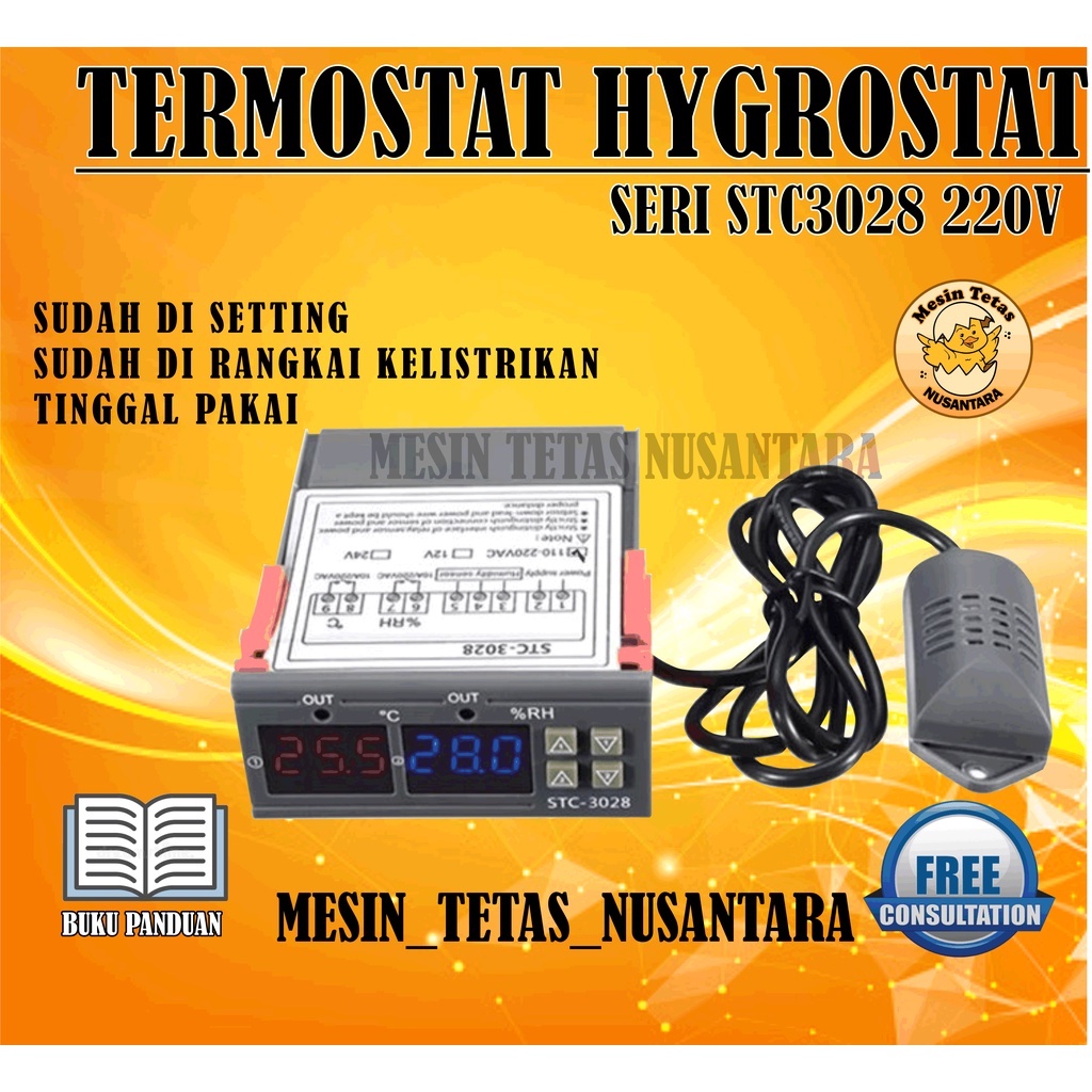 STC 3028 Termohygrostat 220V Termostat Hygrostat Pengatur Suhu Dan Kelembaban Otomatis