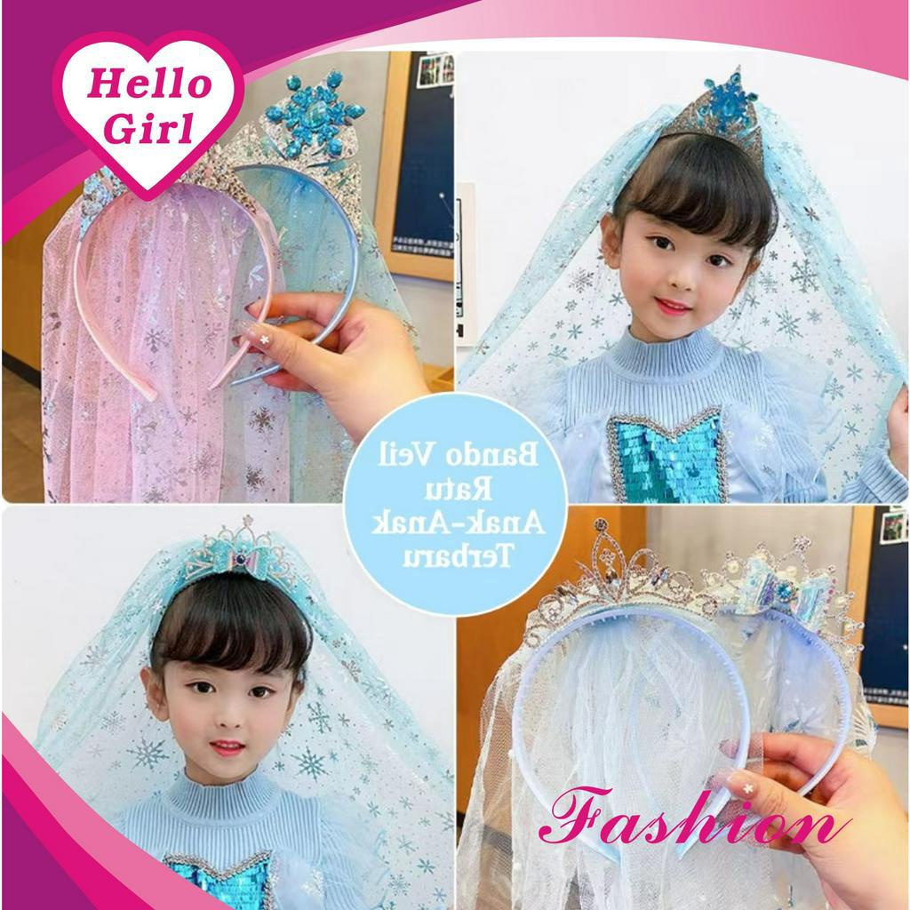 (Hello Girl)B73 Bando Anak /Bando pengantin Motif Mahkota Permata Mutiara Import