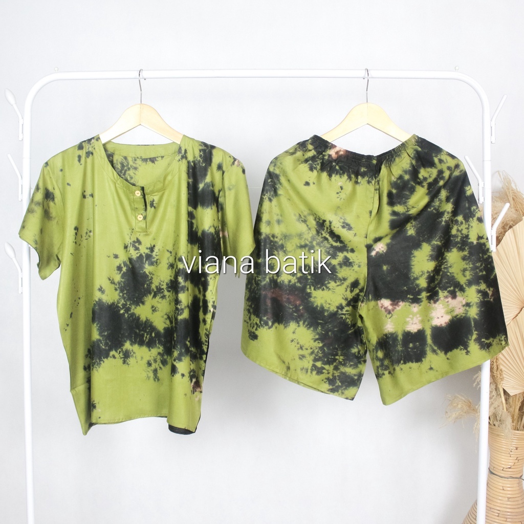 Setelan Baju Tidur Piyama Pendek Motif Tie dye Bali Bahan Rayon