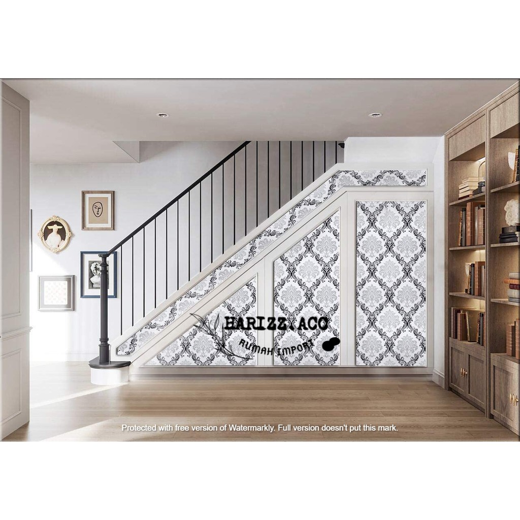 Wallpaper stiker motif batik silver hitam