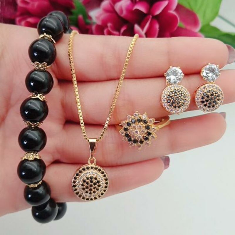 set perhiasan wanita gelang giok hitam tercantik