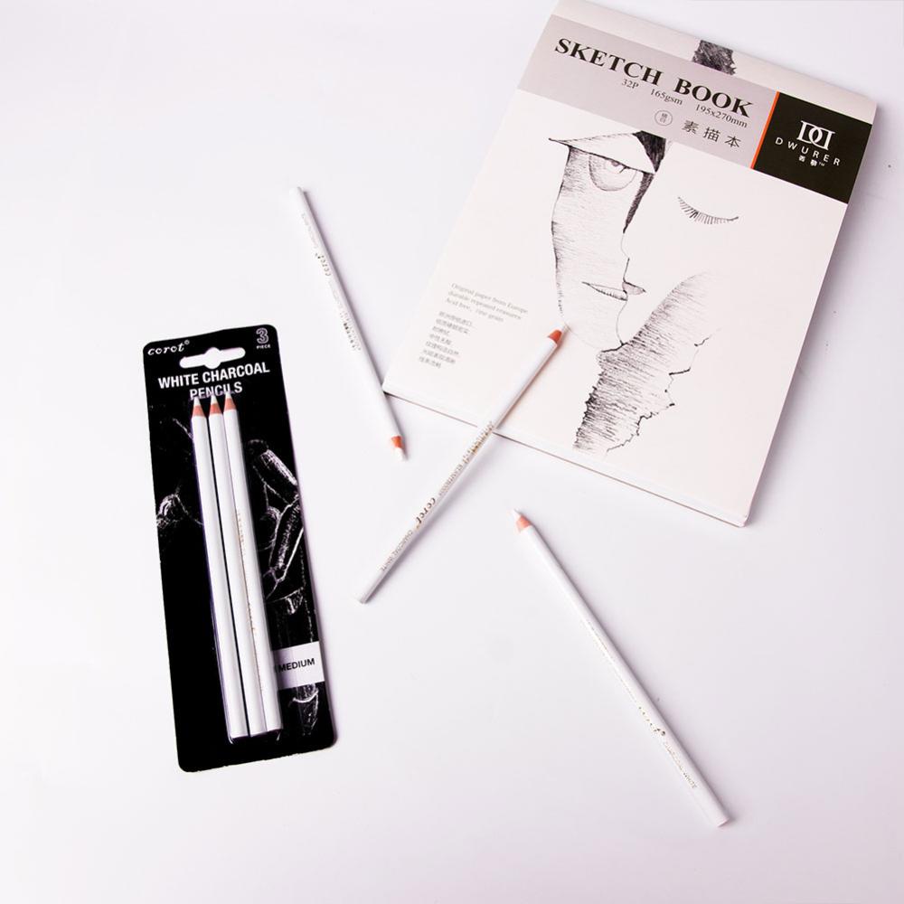 Timekey 3pcs / set Pensil Arang Putih Untuk Sketsa / Menggambar / Melukis / Menulis / Mewarnai it B9Y9