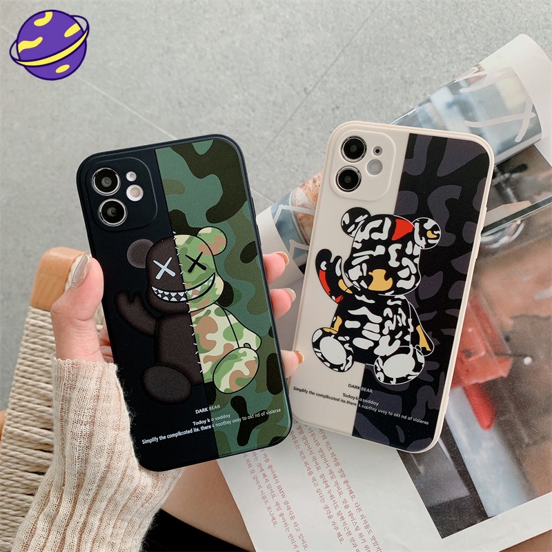 Soft Casing Camouflage Violent Bear Design Is Suitable for Iphone 7 8 Plus X Xs 11 12 13 Pro Max Full Coverage Case