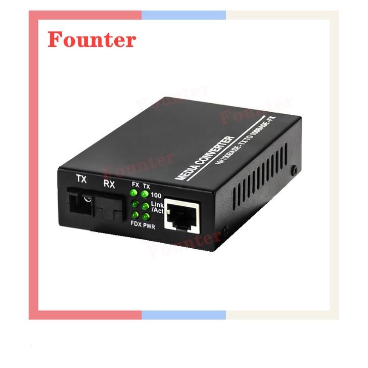 【With adapter】10/100Mbps Fiber Optical Media Converter Single Mode Single Fiber SC Port HTB Fiber Switch Pair Black