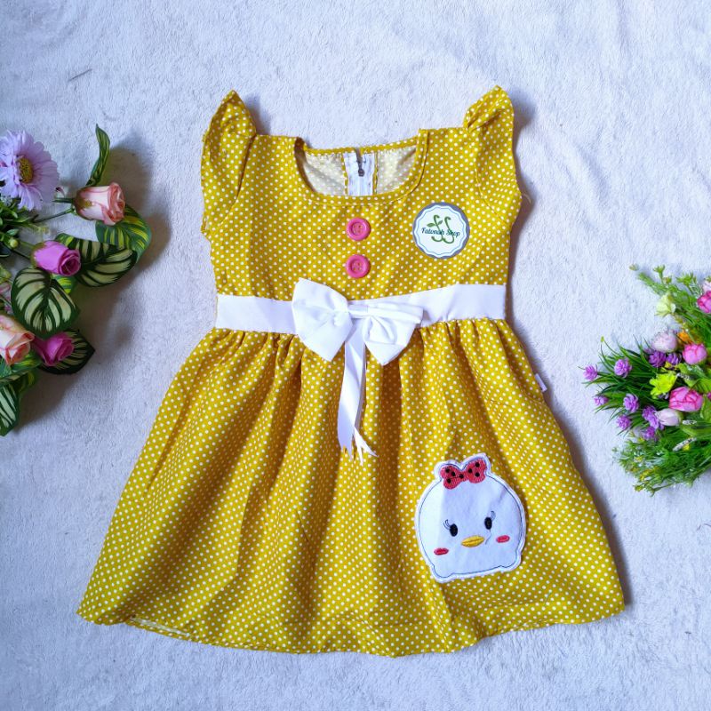 Dress Anak 2 3 Tahun cewek perempuan pita polka ( Dress polka Duck )