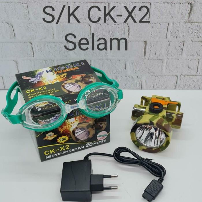 Senter kepala Selam Kiseki CK-X2 Bonus Kacamata - Headlamp Selam Kiseki CK X2 FREE Kacamata Renang / Senter Kepala Nyelam Kiseki CK X 2 20watt WaterProof Tahan Air Kedalaman 20Meter | FMS