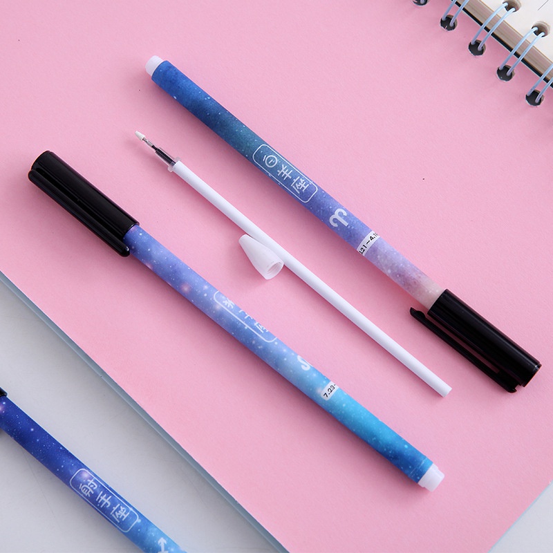 5pcs / Set Pulpen Gel 0.5mm Motif Rasi Bintang Untuk Stationery Sekolah / Kantor