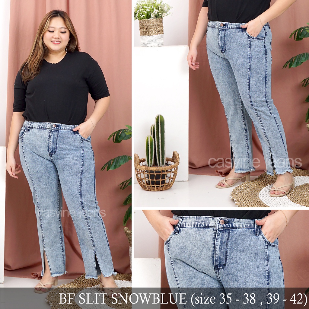 BOYFRIEND SLIT SUPER JUMBO BF JEANS SLIT 35-38 39-42 MOM JEANS