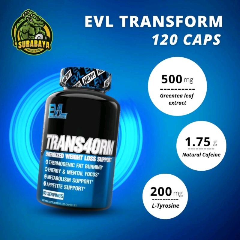 EVL TRANS4ORM TRANSFORM 120 KAPSUL SUPLEMEN FITNESS DIET DEBM FAT BURNER BURN GYM PEMBAKAR LEMAK CUTTING STIMULANT TABLET TABS CAPS CAPSUL CAPSULE