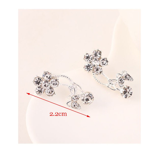 LRC Anting Tusuk Fashion Platinum Diamond Flower Flower Butterfly Earrings Y63188