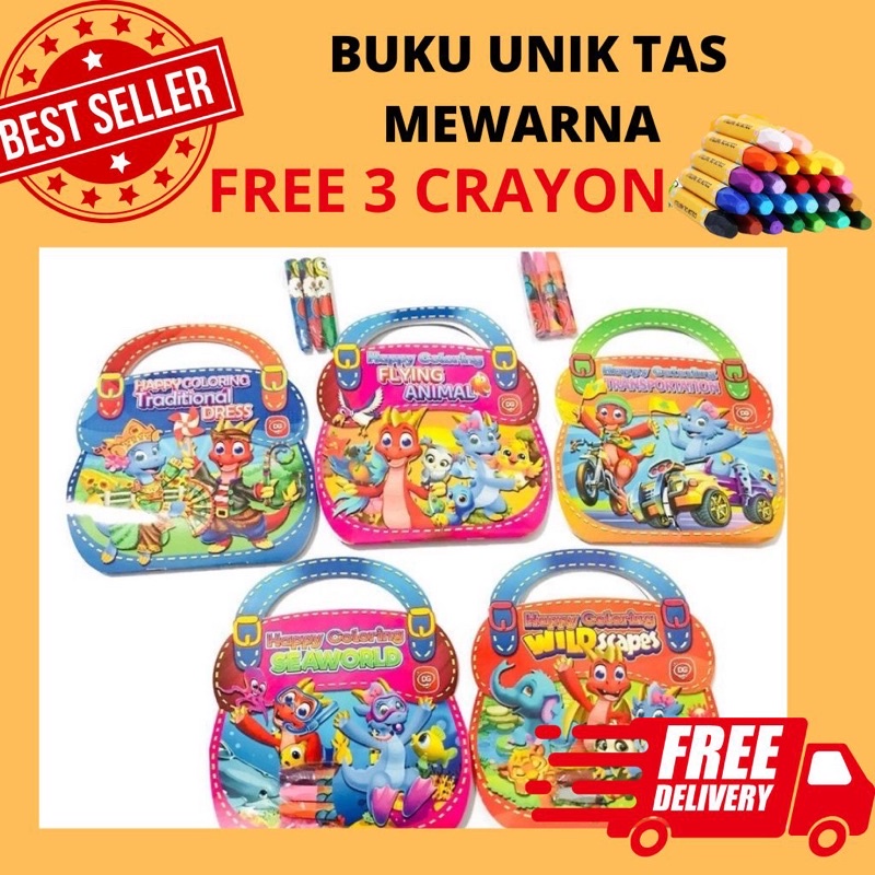 

buku mewarna bentuk tas free crayon murah