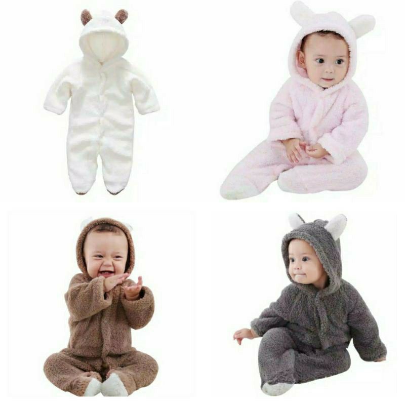 READY Indonesia ROMPER BAYI BULU PUTIH BABY SHEEP ONESIE KOSTUM COSTUME BERUANG COKLAT JUMPER DOMBA