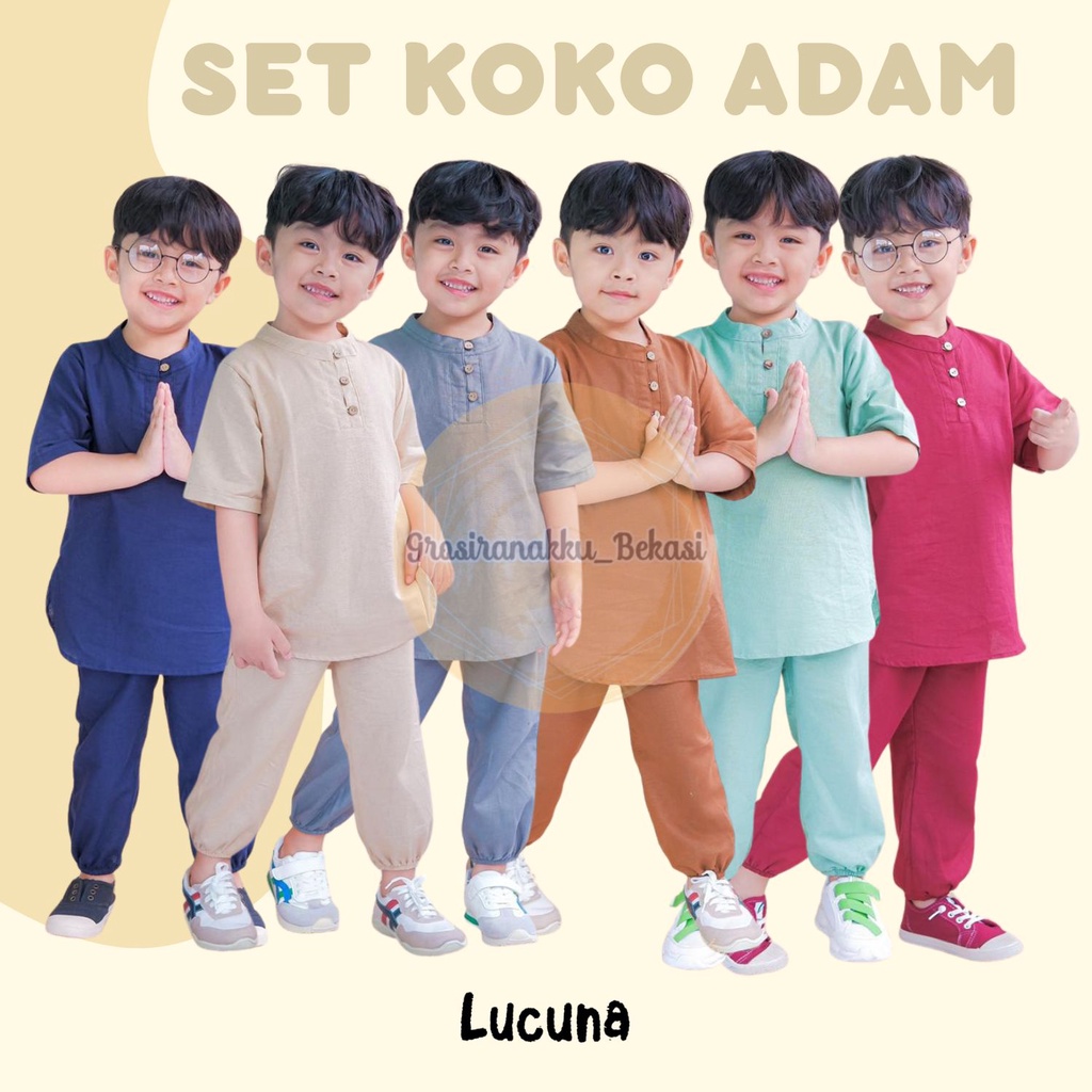 Setelan Anak Koko Adam Lucuna Linen Mix Warna 1-5thn