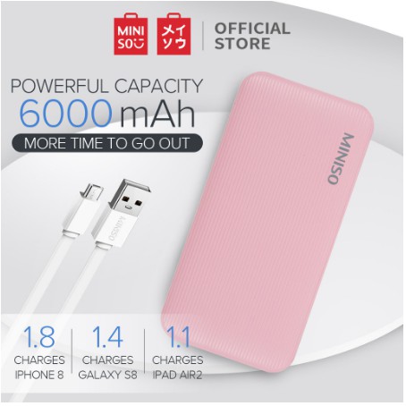 MINISO Power Bank Simple &amp; Fashionable 6000mAh Daya Besar Capacity Slim Charging