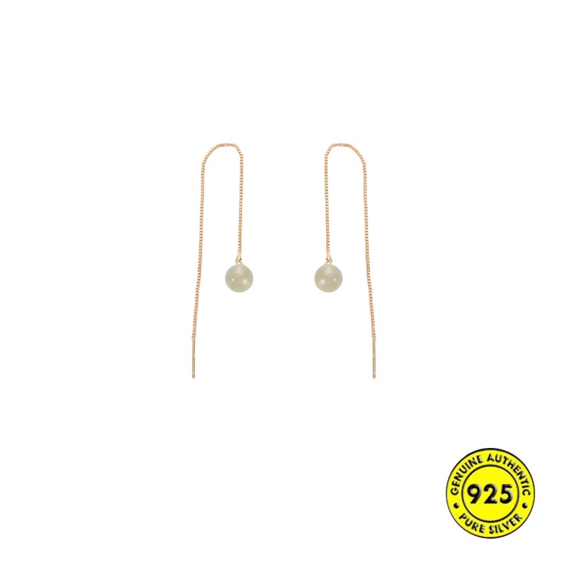 Anting Gantung Sterling Silver 925 Dengan Manikmanik Batu Giok Bulat 8mm Untuk Wanita