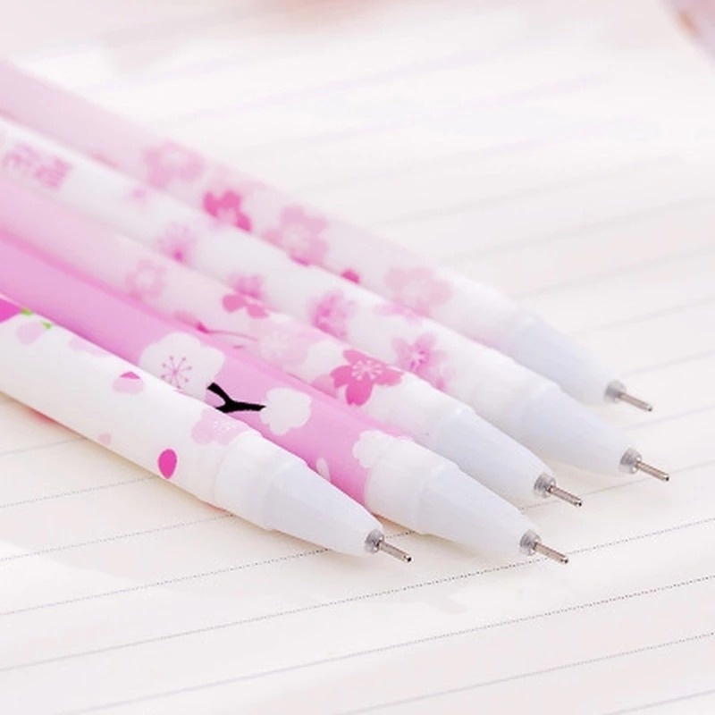 1pc Pulpen Gel Motif Bunga Sakura Warna Pink Untuk Sekolah / Kantor