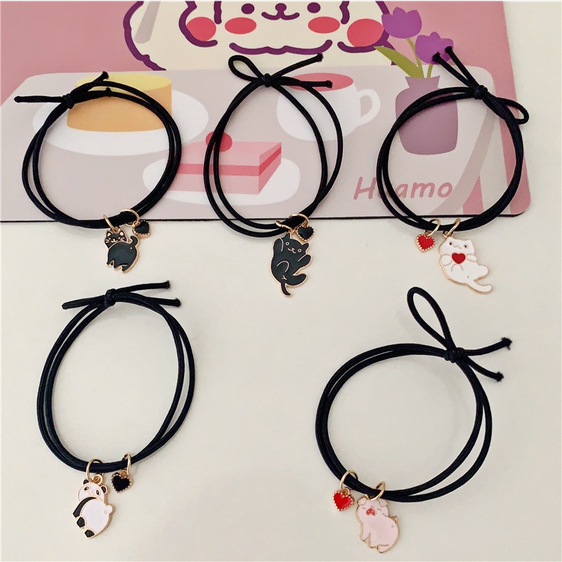 Ikat Rambut Tali Hitam Elastis Aksen Hewan Lucu Aksesoris Rambut Wanita - Gelang Karet Lucu Import