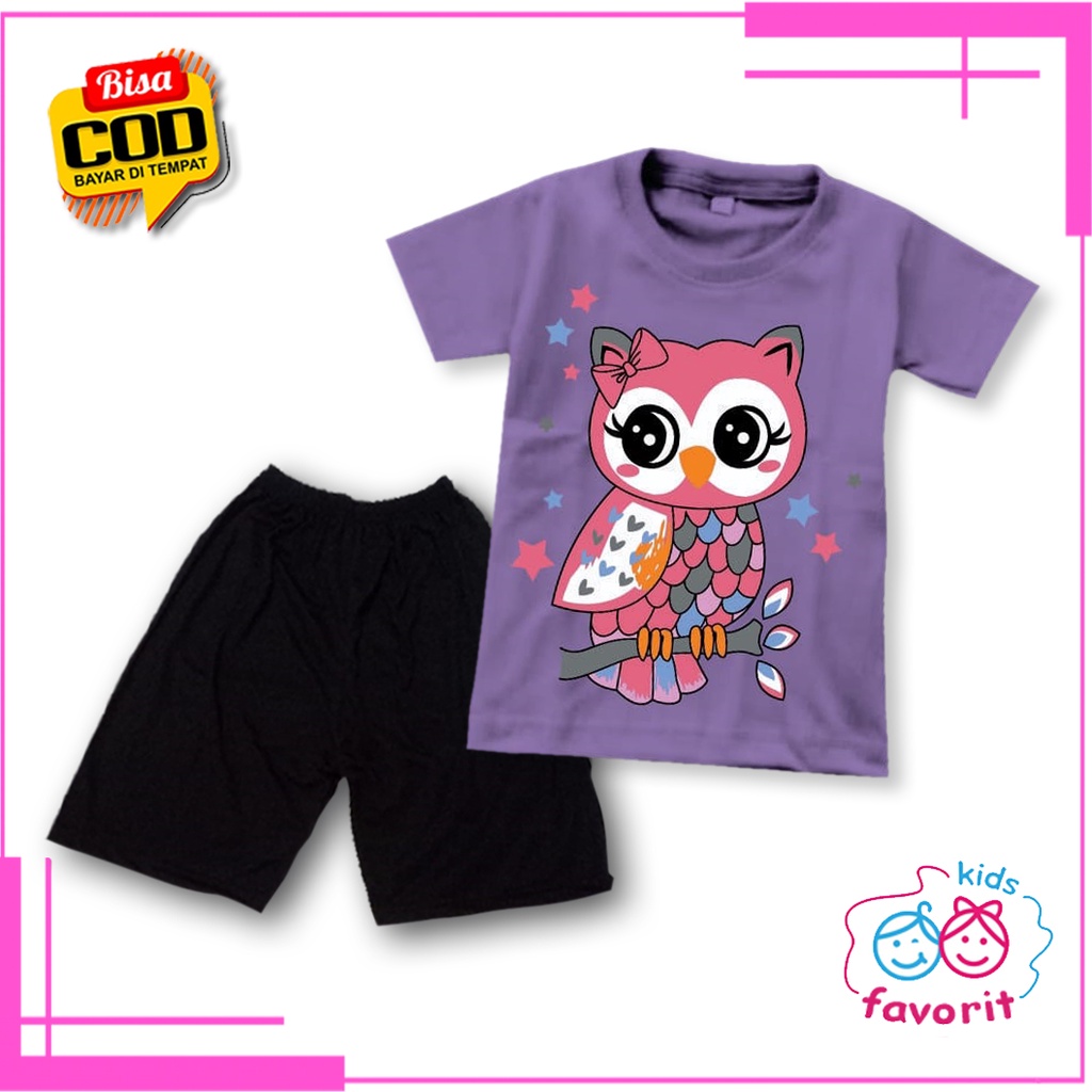 Favorit kids setelan kaos anak perempuan kartun OWL | baju anak perempuan motif burung hantu