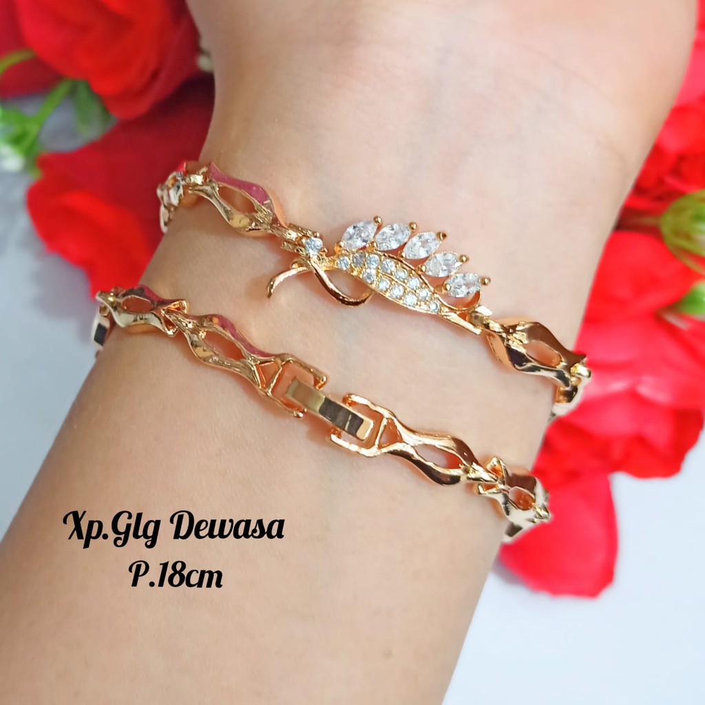 Gelang TITANIUM dewasa permata zircon,varian motif termanis&amp;simple Gold elok,tidak karat COD