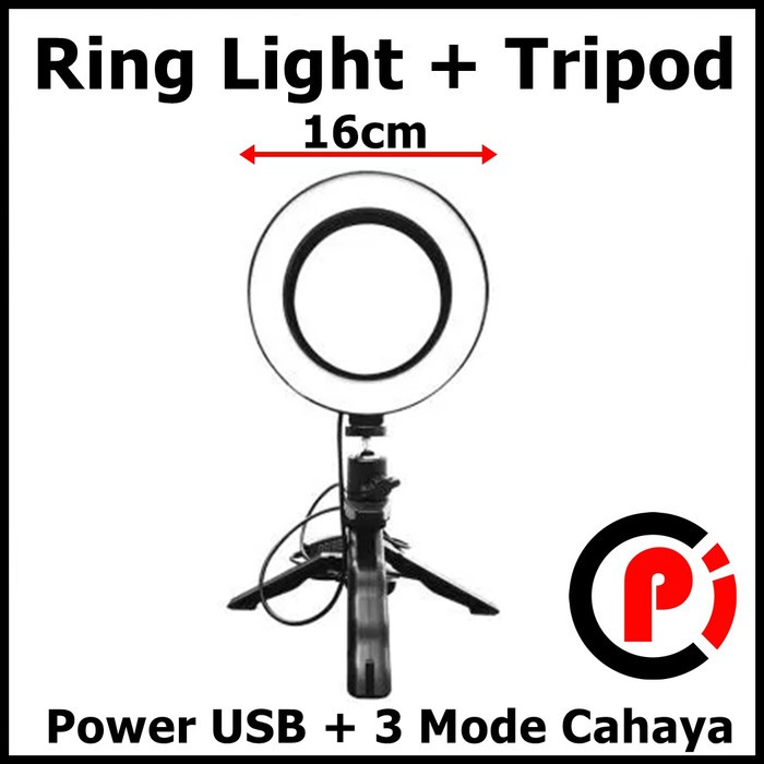 Lampu Halo Ring Light LED 3 Mode 8watt Diameter 16 cm Plus Tripod Mini