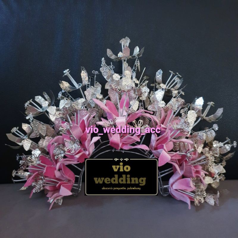 set mahkota pengantin palembang spesial pink silver