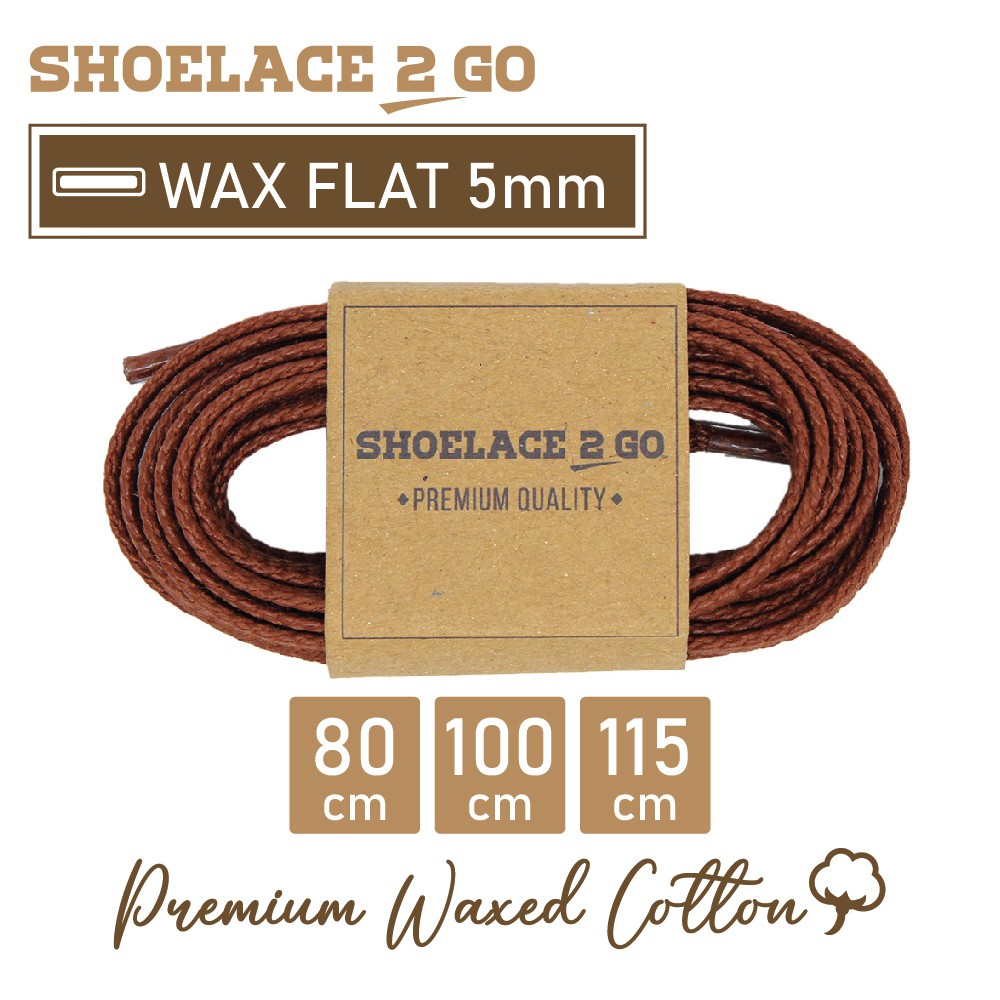 SHOELACE 2 GO PREMIUM TALI SEPATU LILIN WAX GEPENG PIPIH FLAT - WF5 - C1 - BROWN - 5MM