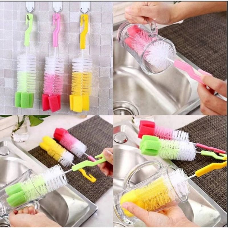 Sikat Pembersih Botol Minum H377 Baby Bottle &amp; Nipple Brush / Sikat Spon ACC