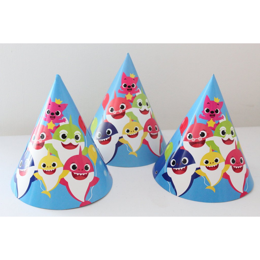 topi ulang tahun baby shark / topi ultah baby shark balon / topi kerucut baby shark