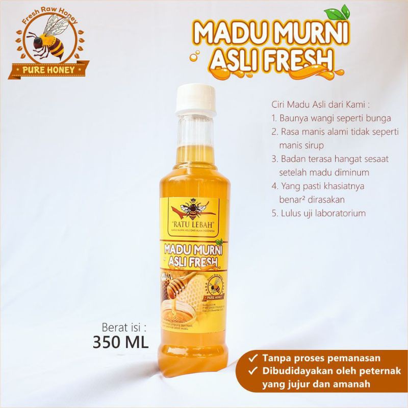 

madu murni asli fresh 350ml, bergaransi ratu lebah