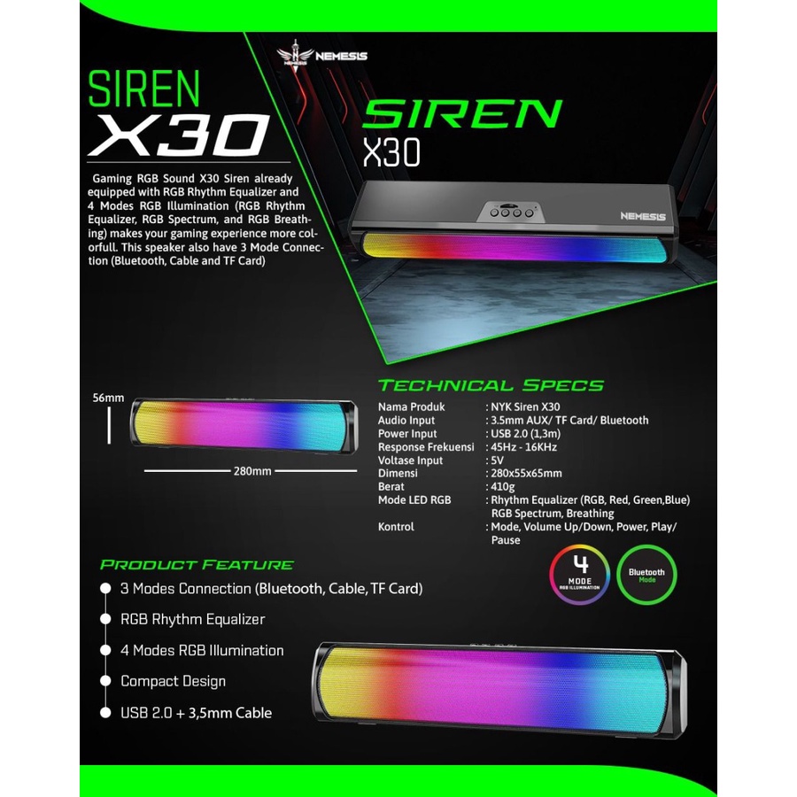 NYK Siren X30 Speaker Bluetooth RGB Gaming