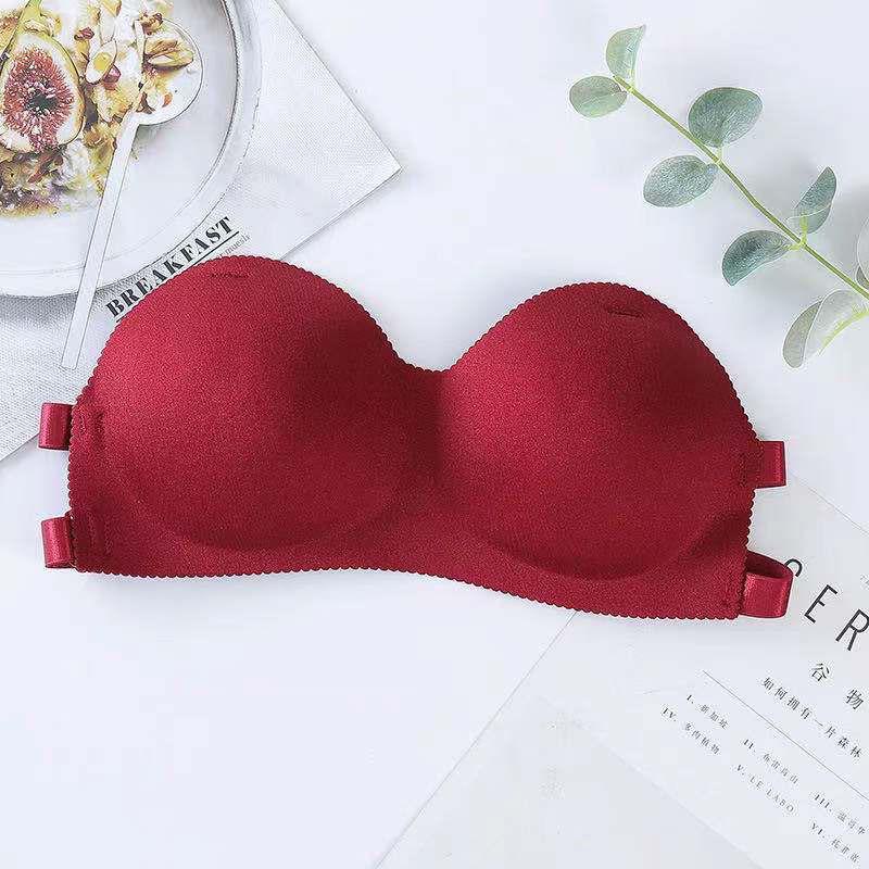 [ LINGERIE MASTER ] - (B-9) BH Bra Invisible Strapless Tanpa Tali Anti Slip Sexy untuk Wanita Bra One-Piece Sexy Lingerie-B-9 Maroon
