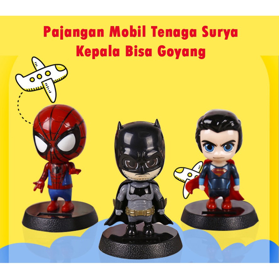 Dunia Anak [Tenaga Surya] Pajangan Mobil Super Hero Avengers  Matahari Kepala Bisa Goyang