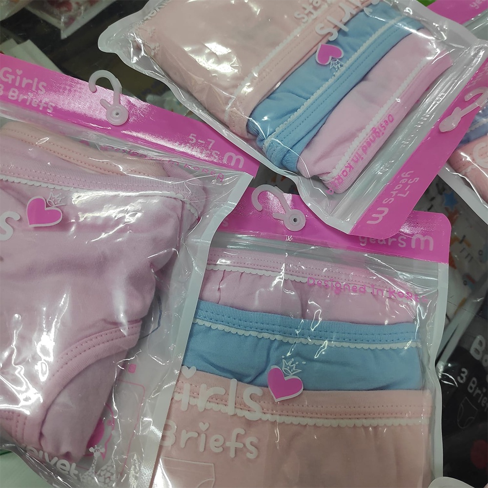 Velvet Junior Girl Underwear Brief Solid Color Pink 3pcs Celana Dalam Anak Perempuan