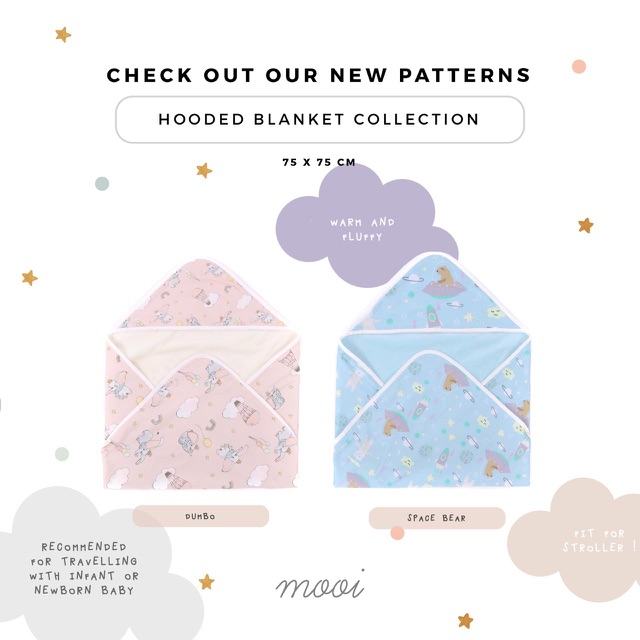 Mooi Hooded Blanket / Selimut Topi Bayi Anak 75x75cm