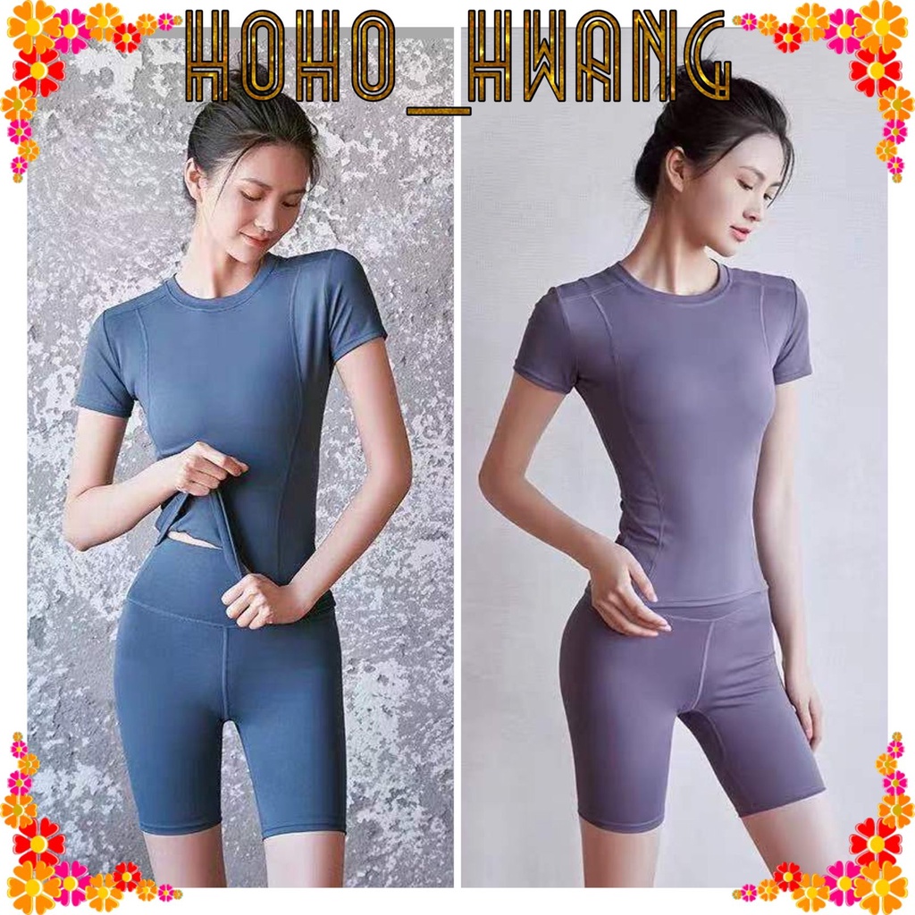 HOHO_HWANG (S-3) baju SET olahraga setelan senam running dan yoga