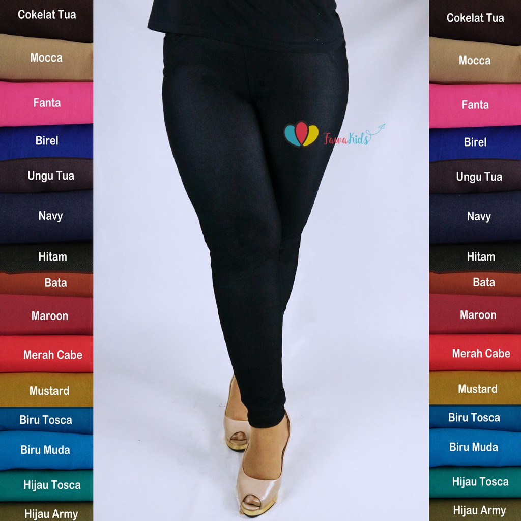 (DEWASA) Legging Jeans Kantong uk Jumbo fit to XXL / Celana Wanita Dewasa Jumbo Legging Polos