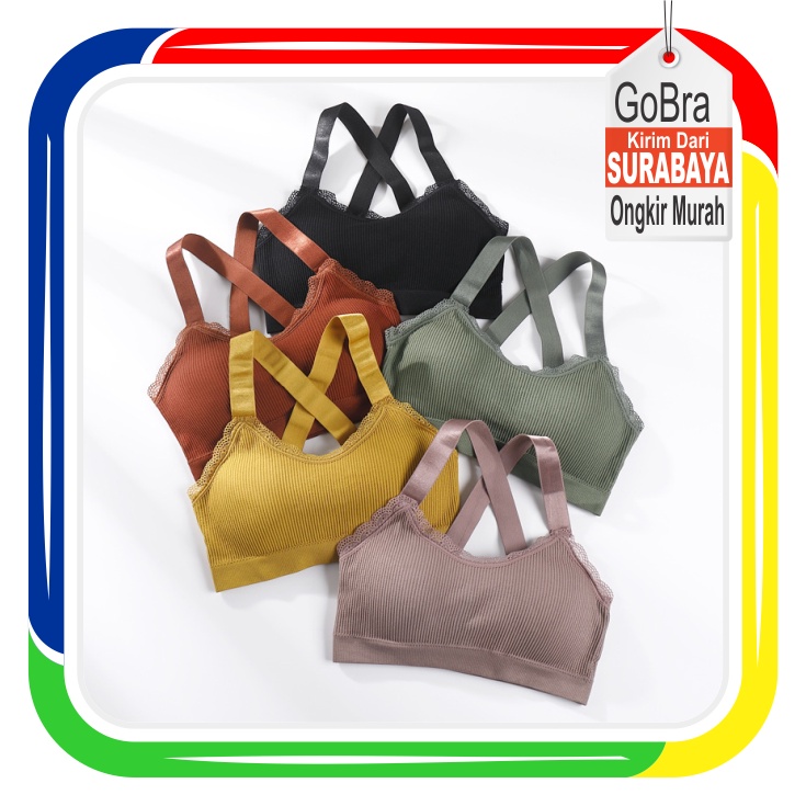 Gobra ♕ PW055 Bra Pakaian Wanita Sexy Push Up Olahraga Yoga Gym Bahan Katun Murah Import COD