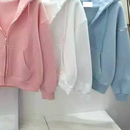 ♦ Jaket Hoodie Wanita Polos Oversize Lengan Panjang Babyterry ➣