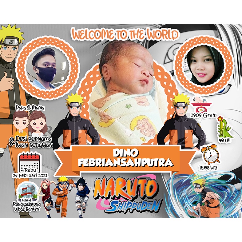 Pajangan Dinding Baby Bio 20x25 murah plus figura putih cantik tema Naruto