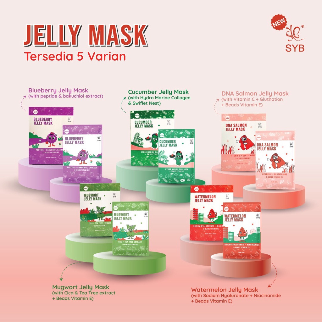 SYB JELLY MASK Series NEW Blueberry / DNA Salmon / Mugwort / Watermelon / Cucumber - Masker Wajah Jelly SYB