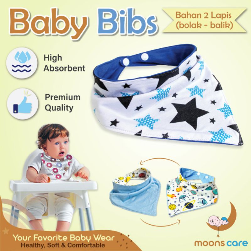 MOONS Slaber segitiga bayi / BIB slaber segi tiga / tatakan iler Bayi SLABER BOLAK BALIK MOON'S