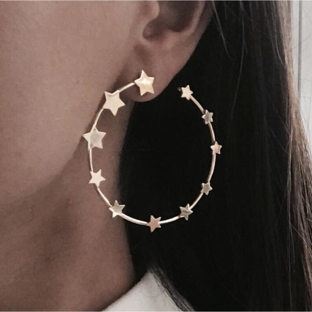 Hu Hu Hu Hu Hu Alat Bantu Pasang Kacamata♡ Anting Bulat Wanita Desain Bintang Besar Untuk Pesta / Liburan