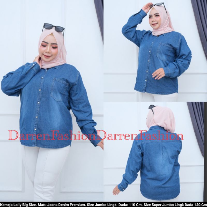 Kemeja Wanita Jeans Jumbo Big Size  Lengan Panjang Loly