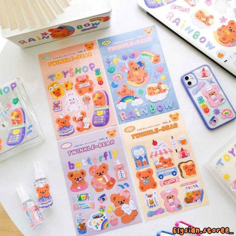 

[ELYSIAN STORE] Sticker Motif Beruang Twinkle Cake Bear Milk Joy Glitter Hologram